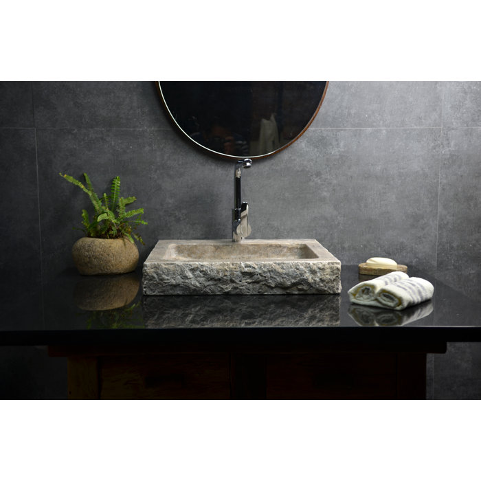 AA Warehousing Anthony 18'' Blue Travertine Stone Rectangular Vessel